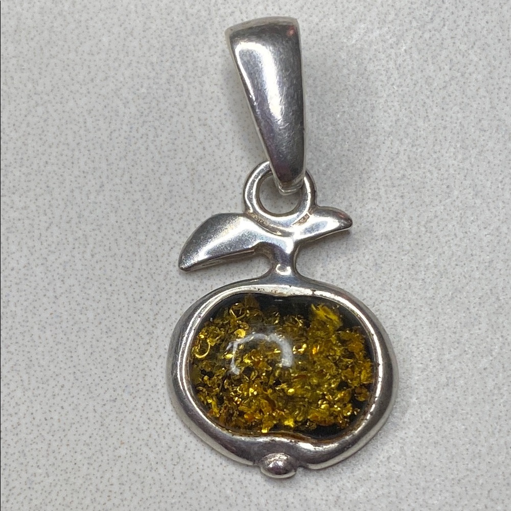 Sterling Silver Baltic Amber Apple Pendant 925
